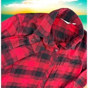 Athleta Shirt Women‎ Small Flannel Buffalo Plaid Check Hiking Outdoors Stretch